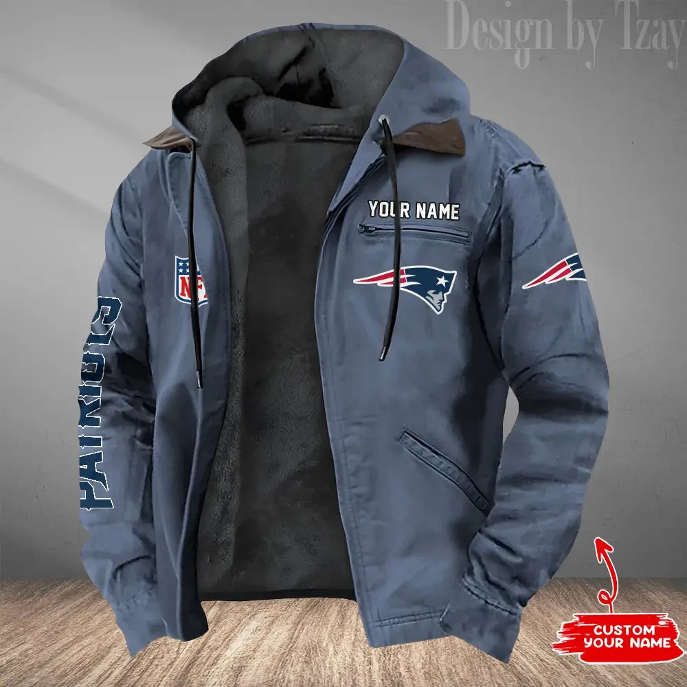 New England Patriots Men's Casual Padded Jacket Hooded Trending 2026 SPTPJH087