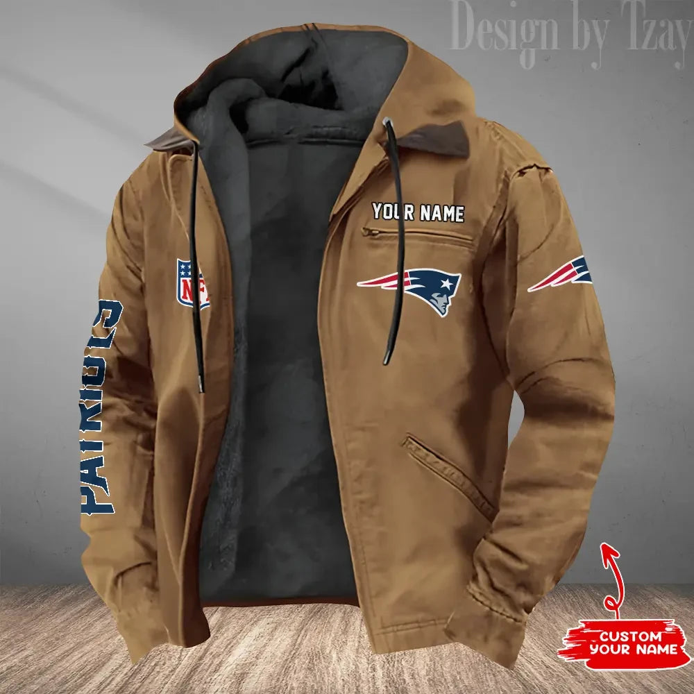 New England Patriots Men's Casual Padded Jacket Hooded Trending 2026 SPTPJH087
