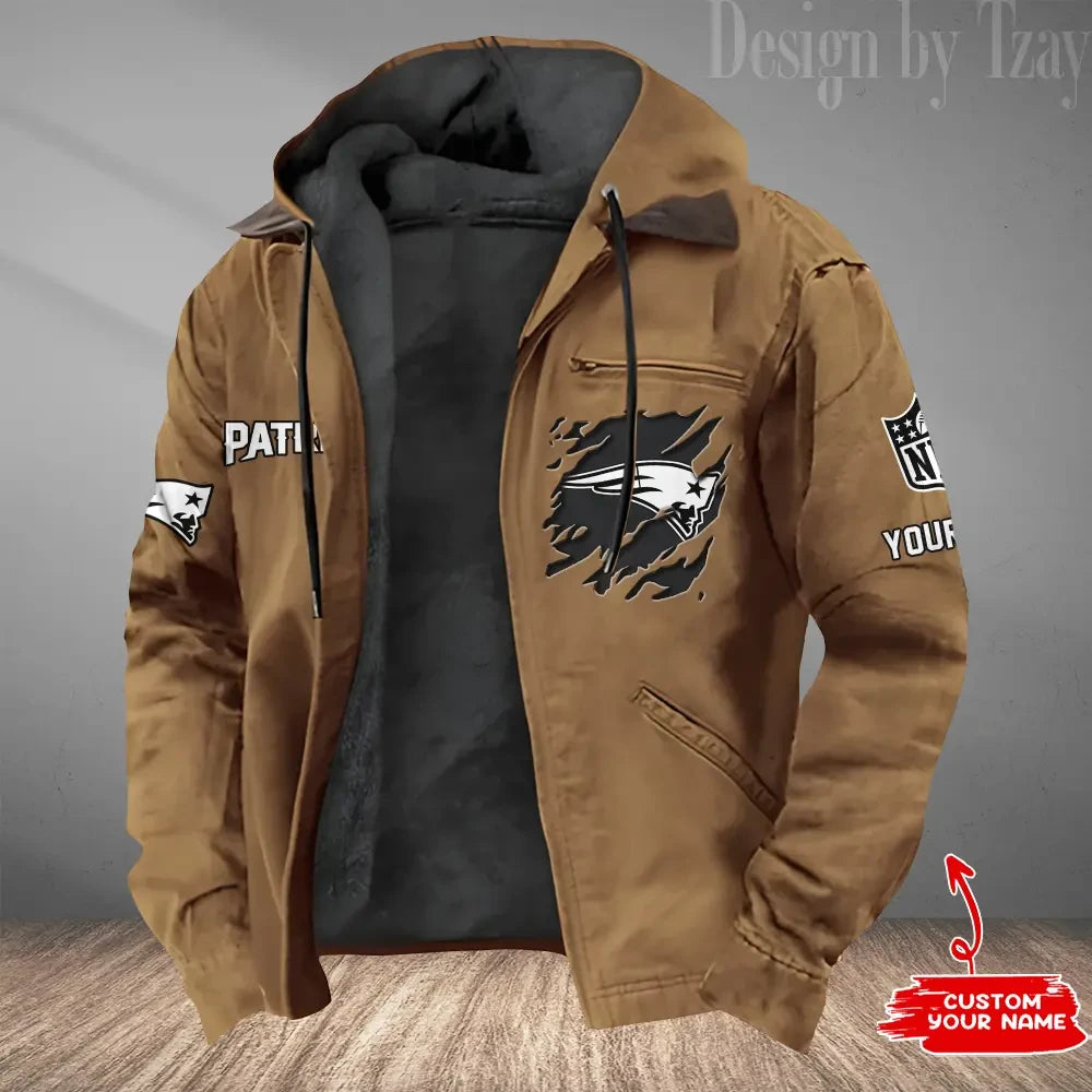 New England Patriots Men's Casual Padded Jacket Hooded Trending 2026 SPTPJH055