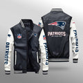 New England Patriots Premium Fleece-Lined Leather Bomber Jacket BG14