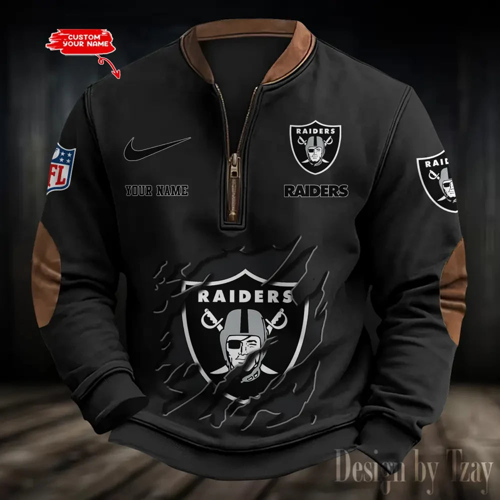 S9MPZNS017-Las Vegas Raiders Premium Personalized Game-Day Quarter-Zip