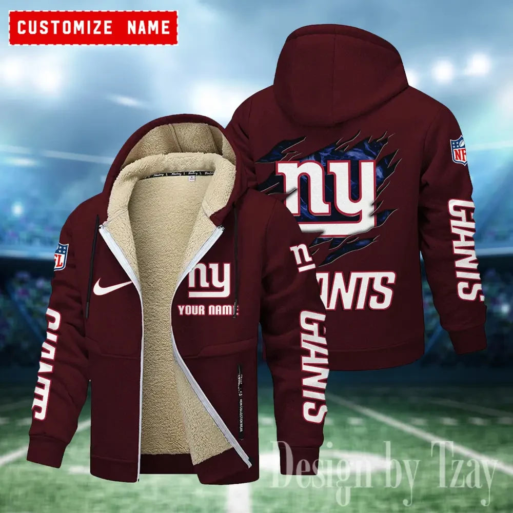 New York Giants Hoodies Zip Velvet Coat AANZTZH089