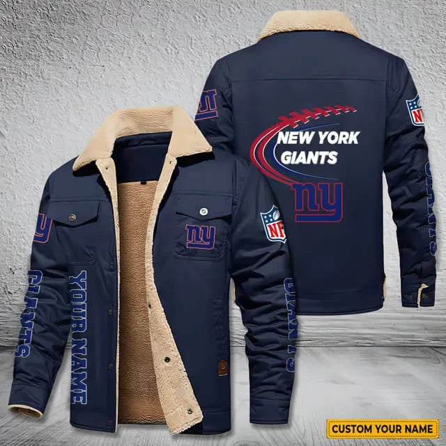 New York Giants Personalized Men's Winter Cargo Jacket Fur Collar Fleece S9WCJ024