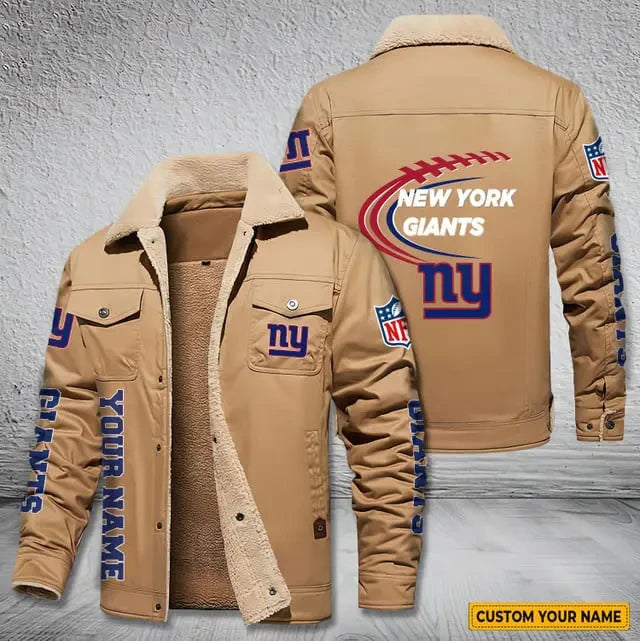 New York Giants Personalized Men's Winter Cargo Jacket Fur Collar Fleece S9WCJ024