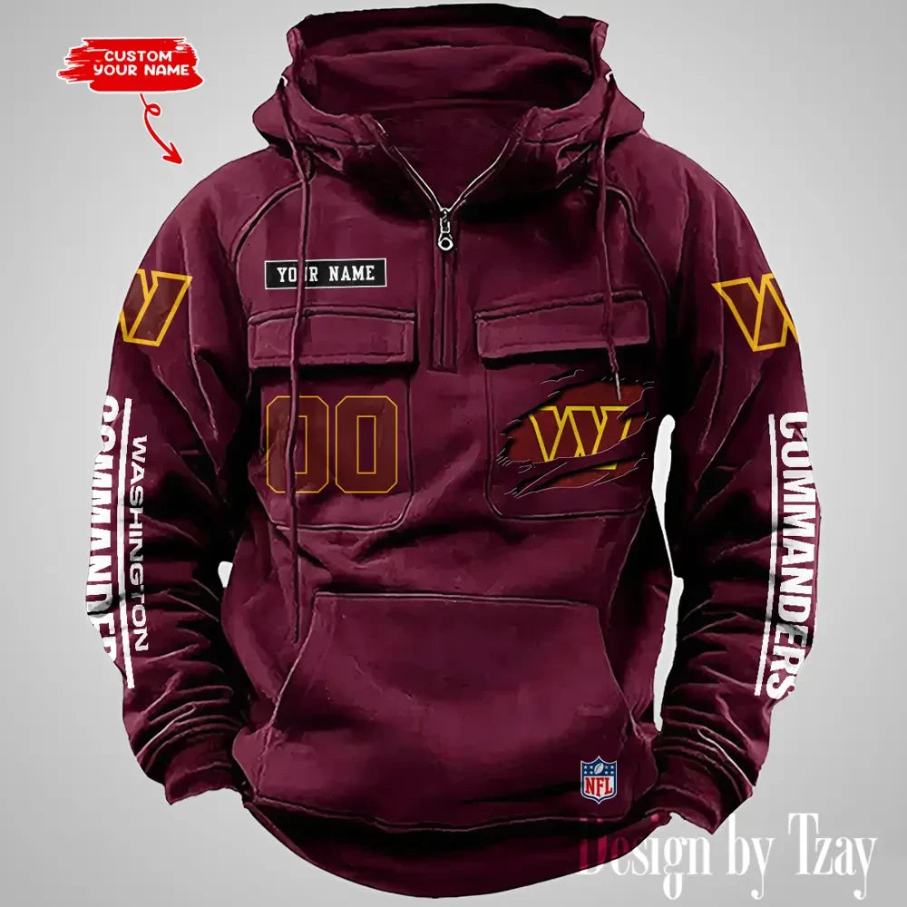 Washington Commanders NFL Multi Pocket Zipper Retro Hoodie AZVMHD829