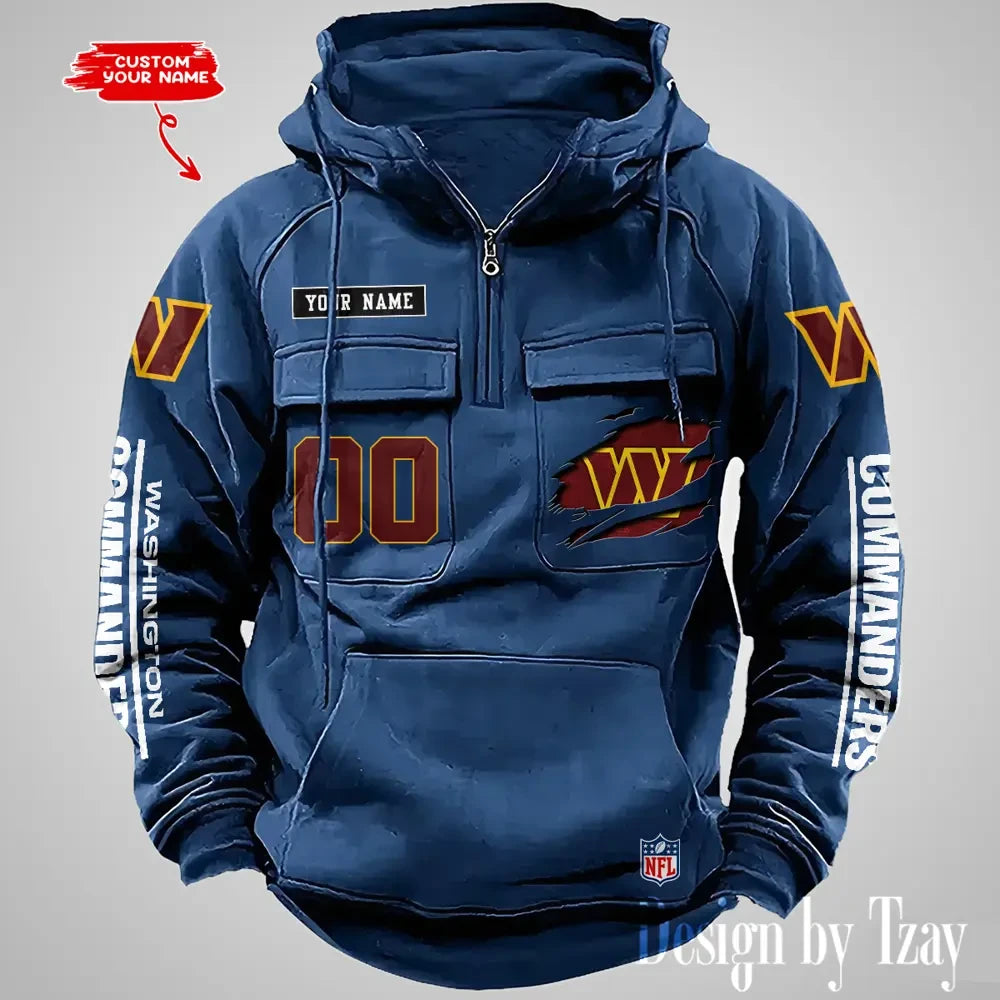 Washington Commanders NFL Multi Pocket Zipper Retro Hoodie AZVMHD829