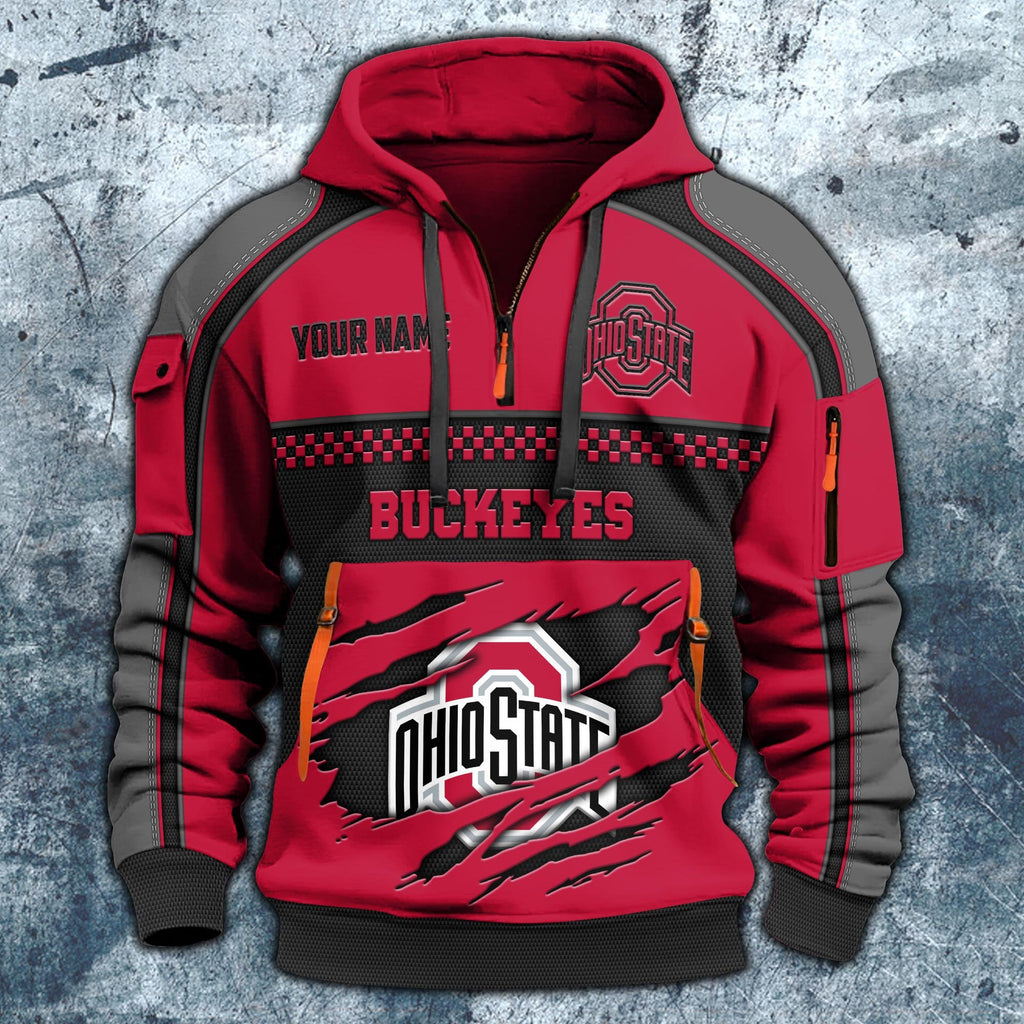Ohio State Buckeyes Hoodie Half Zipper Custom Your Name, Sports 3D Half-zip Hoodie EHIVM-07092718